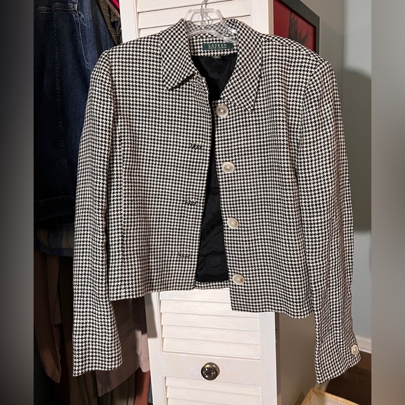 Ralph Lauren linen jacket in houndstooth pattern size 8 EUC - Picture 3 of 6